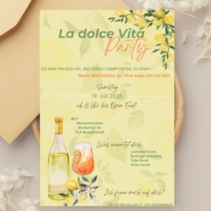 Invitations numériques, eCard, invitation WhatsApp, imprimable, anniversaire, sur demande, citrons, Dolce Vita, vin, Aperol Spritz, jaune, OpenEnd