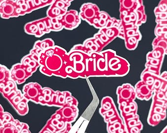 Retro Bride Sticker: Pink Doll Font, Engagement Ring - Waterproof Vinyl