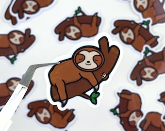 Sleepy Sloth Sticker: Hand-Drawn Vinyl Decal for Laptop, Water Bottle