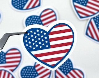 American Flag Heart Sticker: Waterproof Vinyl USA Decal