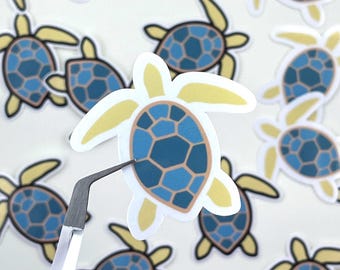 Hand-Drawn Blue Sea Turtle Sticker: Water-Resistant Vinyl Decal