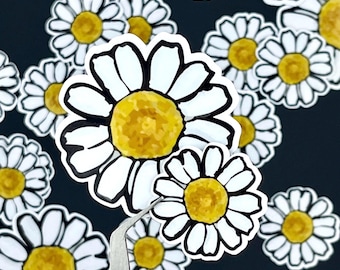 Hand-Drawn Daisy Sticker – Water-Resistant Vinyl, Scratch Resistant, Durable, Daisy Flower Decal, Laptop, Water Bottle