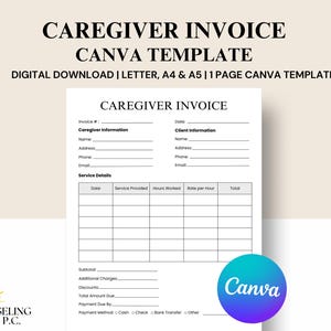Plantilla de factura para cuidadores: Formulario de Canva imprimible y editable (descarga digital)