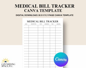 Medical Bill Tracker Printable: Health Expense Log Canva Template (Instant Download)