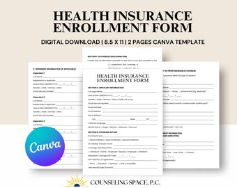 Health Insurance Enrollment Form Template: Medical Policy, Patient Info (Canva, Digital Download)