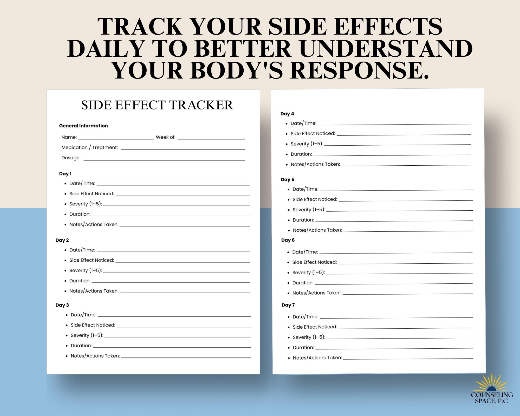 Side Effect Tracker Printable: Medical Symptom Log, Canva Template ...