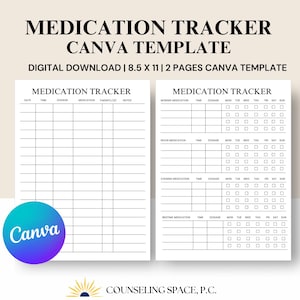 Medication Tracker Medical Template, Daily Medication Chart, Printable Medication, Medication Organizer Canva Template, Instant Download