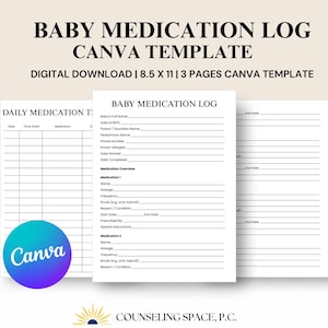 Baby Medication Log, Medication Tracker Template, Medication Chart, Printable Log, Medication Organizer Canva Template, Instant Download