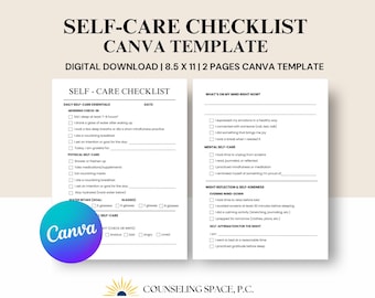 Editable Self-Care Planner Canva Template: Wellness Journal & Checklist (Instant Download)