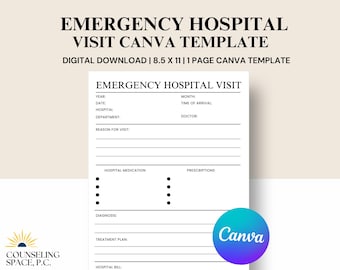 Emergency Hospital Visit Form: Printable Medical Organizer (Canva Template Instant Download)