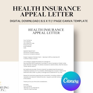 Health Insurance Appeal Letter Template: Customizable Canva Form (Instant Download)