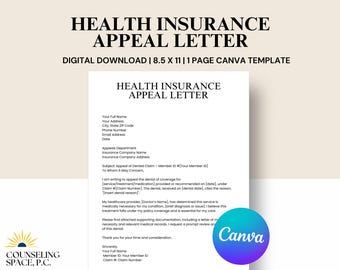Health Insurance Appeal Letter Template: Customizable Canva Form (Instant Download)