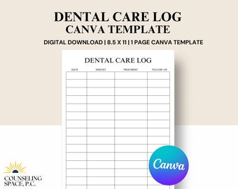 Dental Care Log: Medical History Tracker Canva Template (Digital Download)