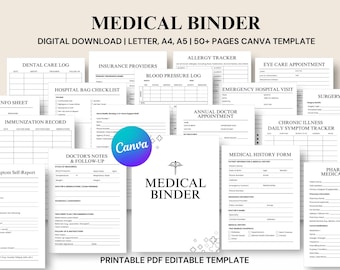 Afdrukbare medische mapsjabloon: planner voor gezinsgezondheid (canvasjabloon, direct downloaden)