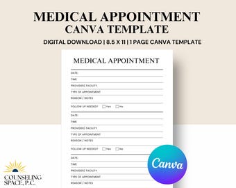Medical Appointment Planner: Editable Canva Template (Digital Download)