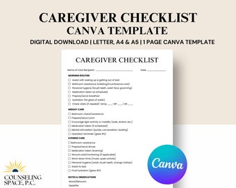 Caregiver Checklist Canva Template: Daily Task Planner (PDF, Printable)