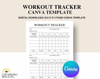 Modello stampabile per il tracker di allenamento Canva: registro giornaliero di fitness e perdita di peso (download digitale)