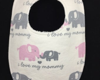 I Love My Mommy Pink Flannel / Terry Cloth Bib