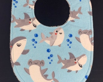 Happy Shark Party Flannel / Terry Cloth Bib