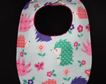 Happy Hedgehogs Flannel / Terry Cloth Bib