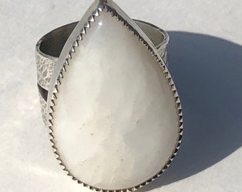 Milk Quartz Ring- white stone, milk quartz ring, quartz, gemstone jewelry, bohemian jewelry, inner earth jewelry, silver, wide band ring