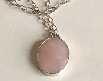 Faceted Rose Quartz Necklace- rose quartz necklace, rose quartz, heart chakra, bohemian jewelry, rose quartz cabochon, pink stone, gemstone