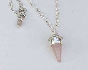 Rose Quartz Point Necklace- rose quartz necklace, rose quartz point, rose quartz crystal, healing , rose quartz pendant, heart chakra,