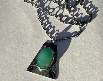 Green New Necklace- Chrysoprase, green stone, gemstone necklace, gemstone jewelry, silver necklace, textured silver, boho jewelry, handmade