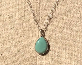 Variscite Tear Drop Necklace- Variscite pendant, green stone, sterling silver, gemstone jewelry, variscite cabochon, handmade jewelry
