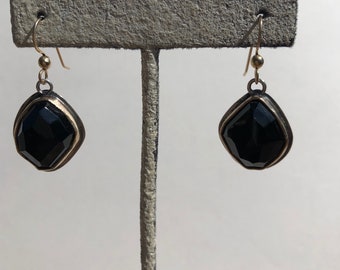 Edgy Black Obsidian Earrings- mixed metals jewelry, mixed metals, black obsidian earrings, black stone jewelry, black obsidian cabochon