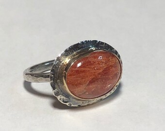 Shimmer Sunstone Ring- sunstone ring, inner earth jewelry, bohemian jewelry, modern jewelry, mixed metals, gemstone jewelry, metalsmith