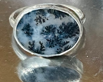 Dendritic Agate Sterling Silver Ring, Nature Stone, Size 7.5