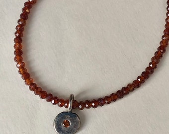 Spessartine Garnet Coin Necklace- garnet necklace, inner earth jewelry, garnet jewelry, birthstone jewelry, beaded necklace, chakra jewelry