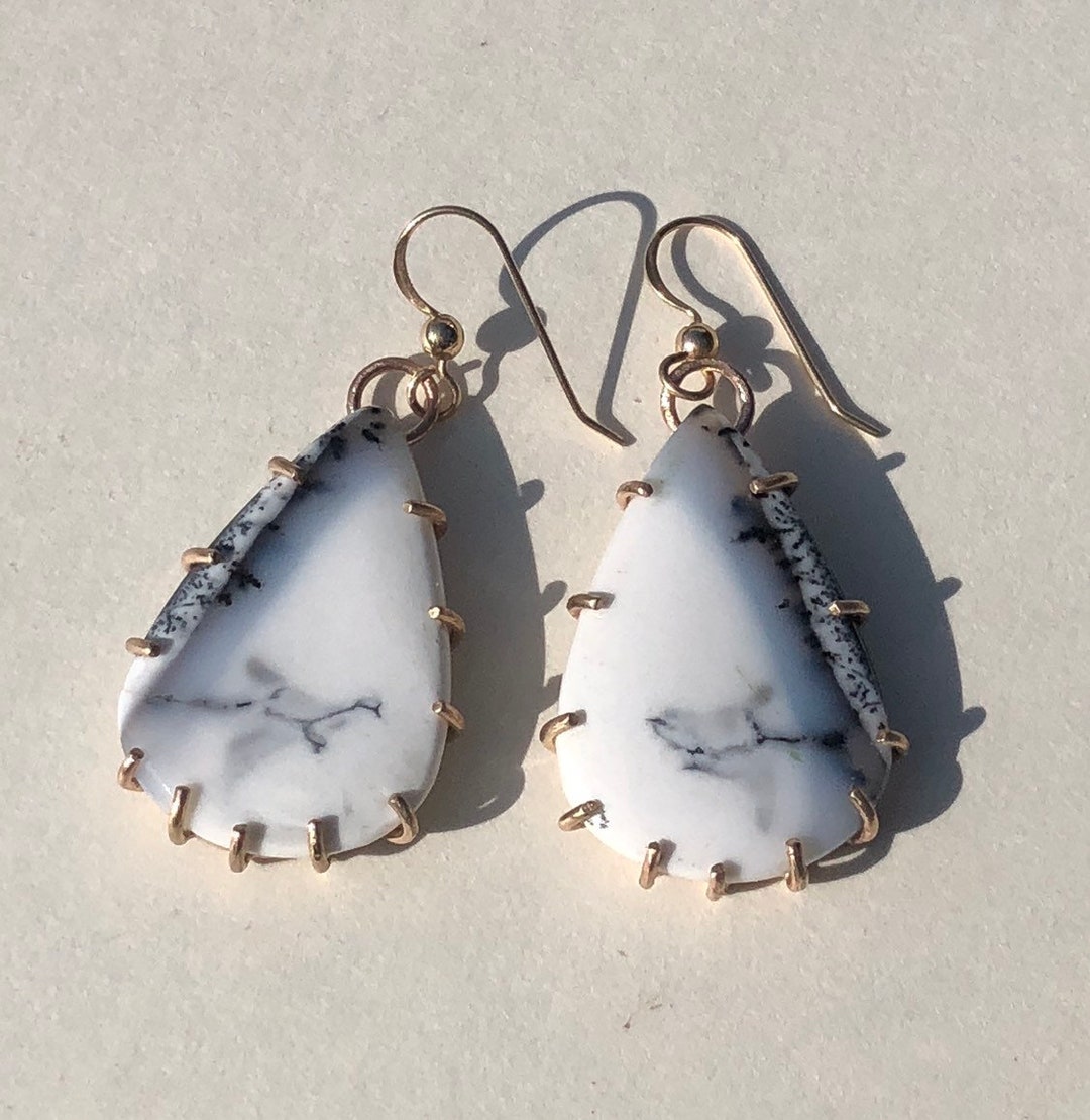 •LIL' ORNATE FLOWER• dendritic opal + silver dangle earrings