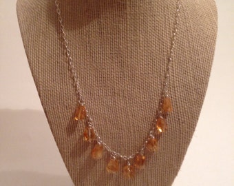 Citrine Nugget Necklace- citrine birthstone sterling silver necklace wire wrapped gemstone jewelry