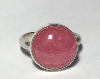 Molly Ring- rhodochrosite ring, inner earth jewelry, pink stone, handmade ring, modern jewelry, rhodochrosite cabochon, one of a kind ring