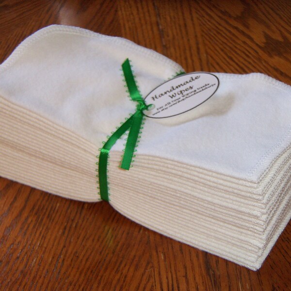 24 Cloth Baby Wipes, Reusable Cloth Wipes,  White Flannel Cloth Baby Wipes, Wash Cloths, Napkins, Set of 24