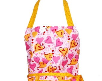 Heart Apron, Pink, Yellow Full Size, Personalized With Name, Grandma, Wife, Sister, Daughter, Valentines Day, AGFT 335