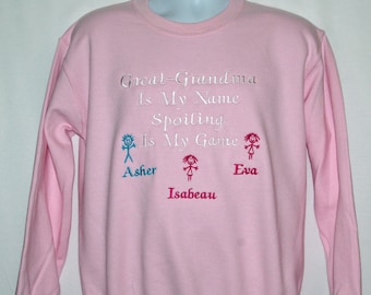 Great Grandma Sweatshirt, Custom Personalized Grandparent Gift, With Three Grandkids Names, Granny, Meme, Grammy, Ships Today, AGFT 835