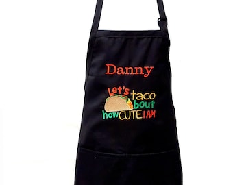 Funny Taco Apron, Taco Tuesday, Cute, Black, Cotton Gift, Full Long Bib, BBQ Apron, Friend, Partner, Custom Personalize With Name, AGFT 686