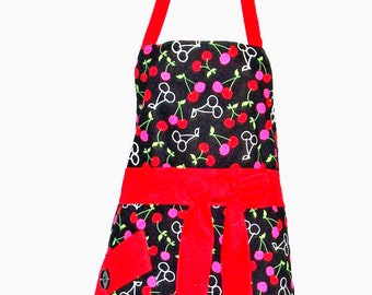 Apron With Red Cherries, Plus Size Apron, Custom Birthday, Mothers Day, Gift, Wife, Friend, Personalize With Name, Ships TODAY, AGFT 451