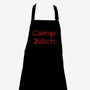 Camp Bitch Funny Apron, Camping Gag Gift Apron, Cooks, Long Black Chef Two Pocket, Lunch Room, Mom, Dad, Friend, AGFT 168