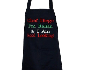 Good Looking Italian Apron, Funny, Black, Custom Personalized With Name Chef, Cool, Cooking, Baking, BBQ, Italy Flag, Ships Today, AGFT 1274