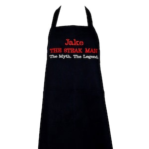 Steak Man Apron, Man, Myth, Legend, Custom Personalized Birthday Gift, For Boss, Dad, Husband, Papa, Lover, Partner, Ships TODAY, AGFT 233 Black 28-32" Long