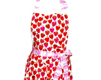 Pink Strawberries Apron, Flirty Hostess, Personalize Gift, Mom, Sis, Mother Day, Custom Cotton Anniversary, With Name, Ships TODAY, AGFT 232