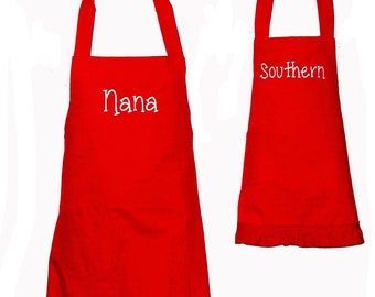 Matching Red Aprons, Mommy, Daughter, Little Girl, Nana, Custom Grandparent Personalized Gift, With Name, Sold Separately,  AGFT 972