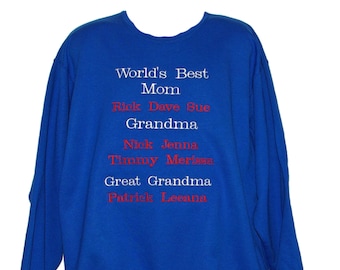 Mom, Grandma, Great Grandma Sweatshirt, Custom Grandparent Birthday Gift, Personalize With Grandkids Names, Grammy,  Ships TODAY, AGFT 1244