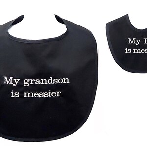 Grandpa Grandson Bib, Matching Baby, Toddler, Mom. Gender Reveal, Nana, Mommy, Custom Personalized, Sold Separately, Gag Gift, AGFT 861 Adult Bib Black