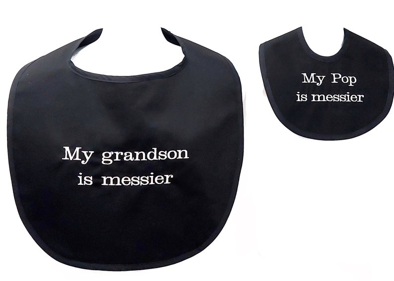 Grandpa Grandson Bib, Matching Baby, Toddler, Mom. Gender Reveal, Nana, Mommy, Custom Personalized, Sold Separately, Gag Gift, AGFT 861 Adult Bib Black