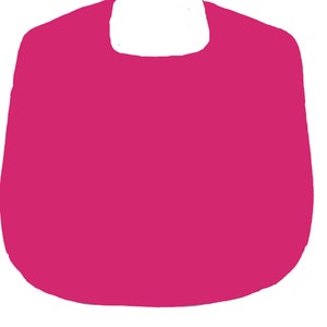 May include: A pink fabric bib with a rounded neckline.